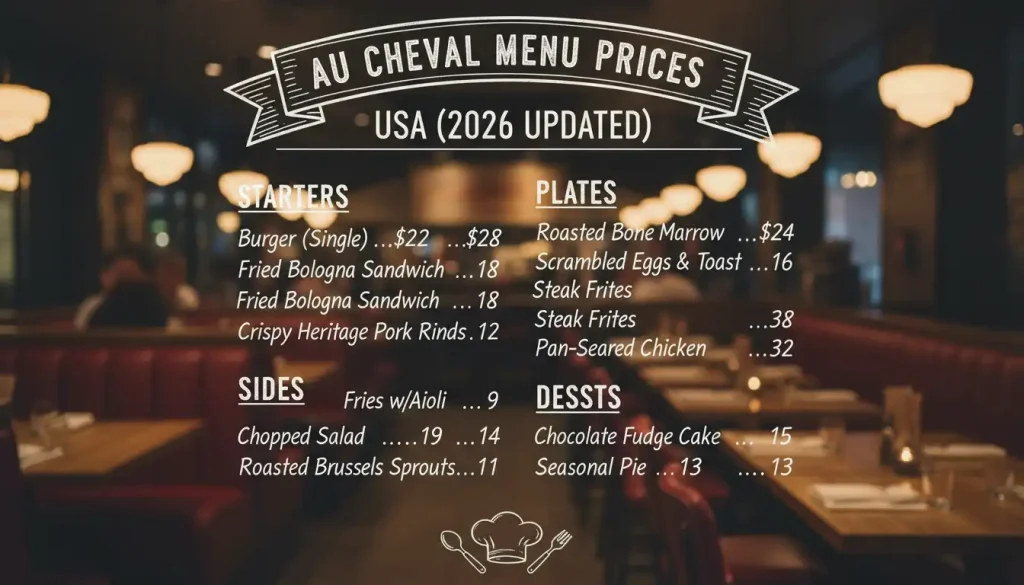 Au Cheval Menu Prices in the USA (2026 Updated)