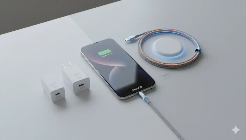 iPhone 18 Charger: USB-C Type, Wattage, Price & Compatibility Guide 3 iPhone 18 Charger: USB-C Type, Wattage, Price & Compatibility Guide
The iPhone 18 charger refers to the USB-C based charging system expected to power the upcoming iPhone 18 series. This modern charging setup includes a USB-C port, high fast-charging watt support, MagSafe wireless compatibility, and smart USB Power Delivery technology.